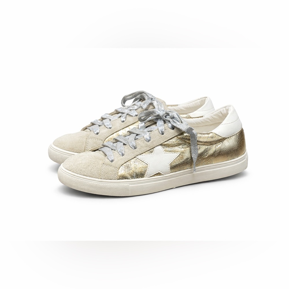 Nature Breeze Women’s Metallic Gold/Silver Star Suede Fashion Sneakers Size 8.5‌